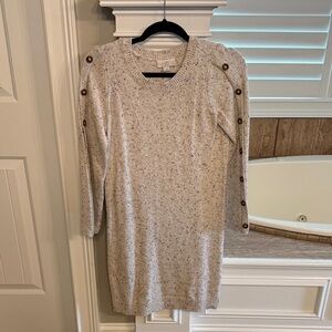 LOFT Cream Long Sleeve Dress with Button Accents